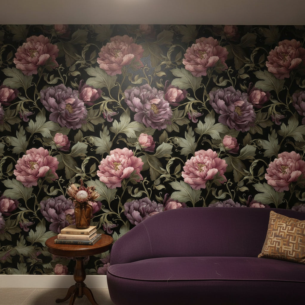 Floral Wallpaper Vintage Purple Wall Mural