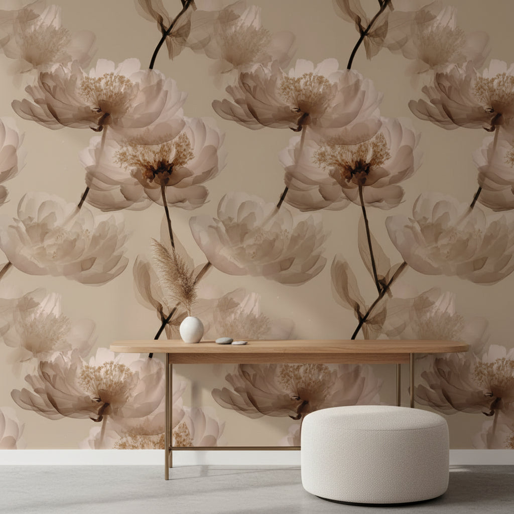 Floral Wallpaper Beige Minimalist Mural Modern Wall Decor