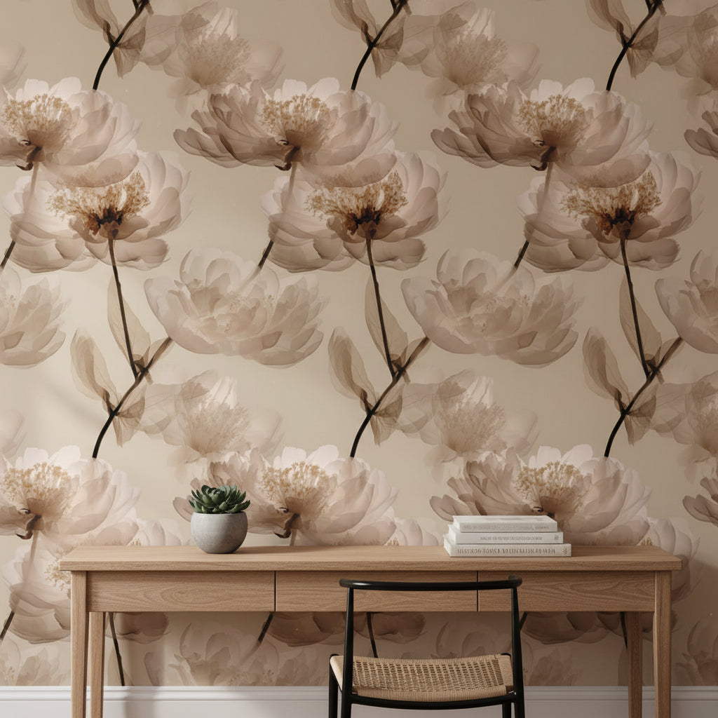 Floral Wallpaper Beige Minimalist Mural Modern Wall Decor