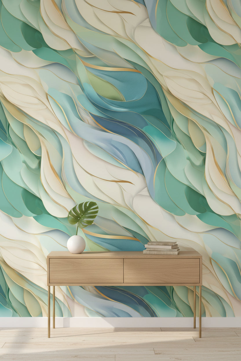 Abstract Wallpaper Modern Teal Mural Elegant Wall Decor
