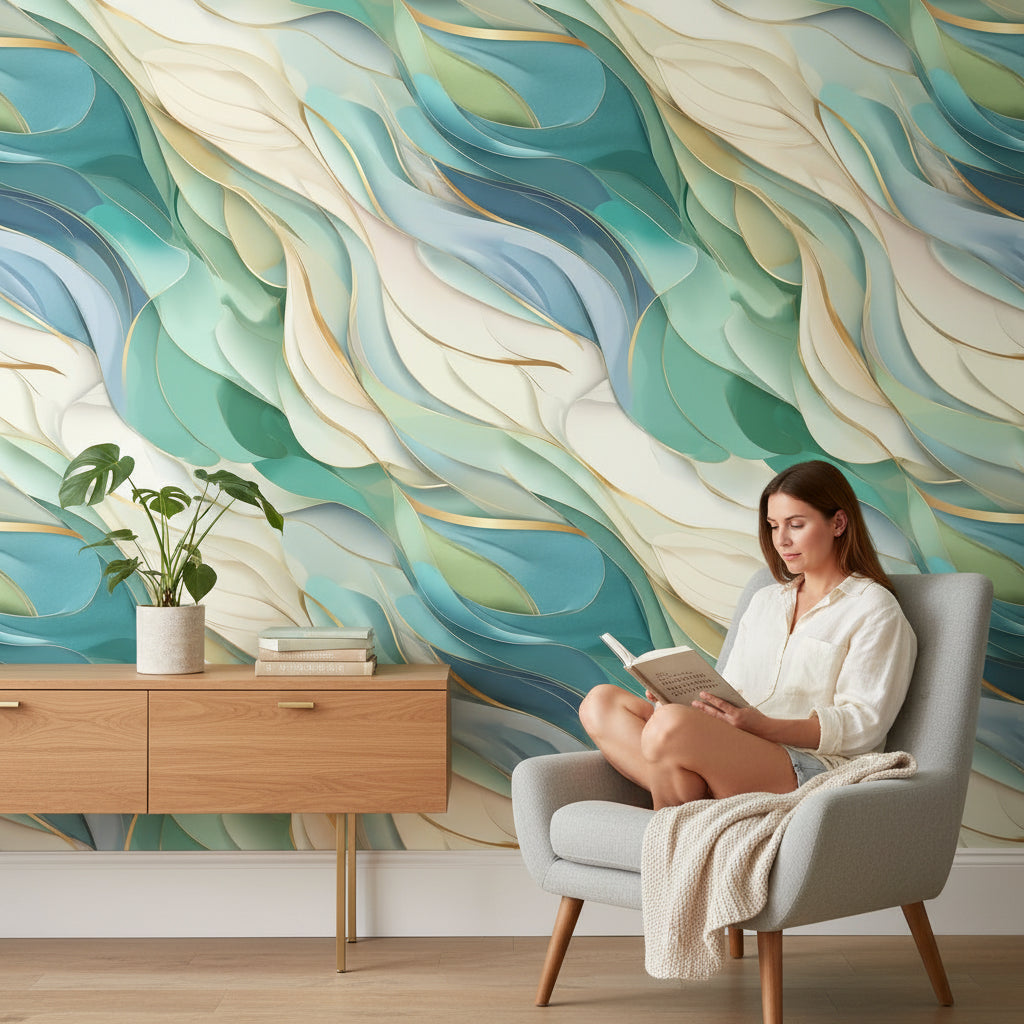 Abstract Wallpaper Modern Teal Mural Elegant Wall Decor