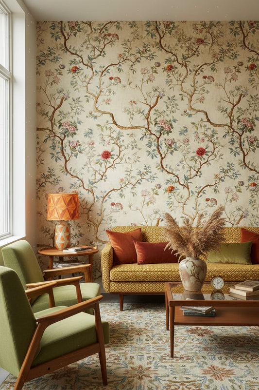 Vintage Floral Wallpaper Classic Beige Wall Decor