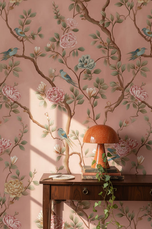 Floral Wallpaper Vintage Mural Pink Wall Decor