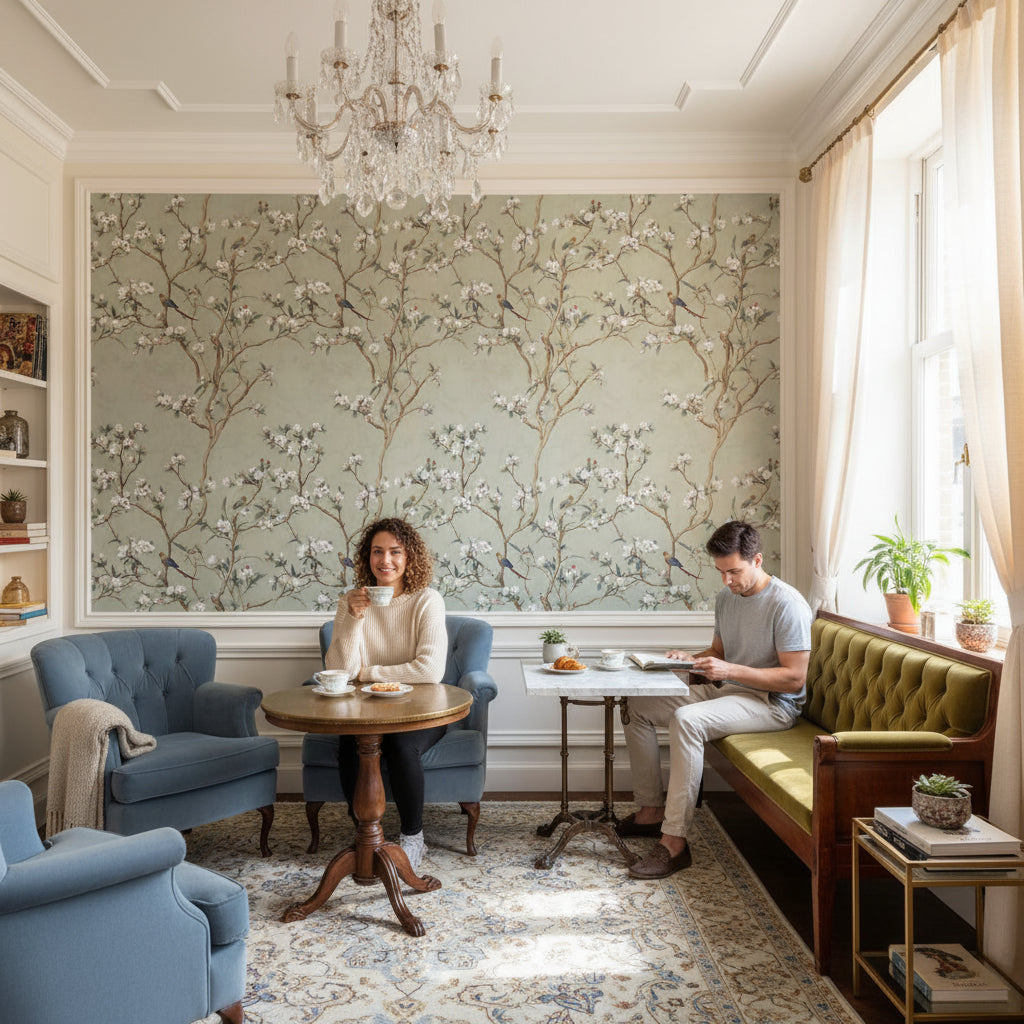 Floral Wallpaper Birds Removable Vintage Wall Double Roll