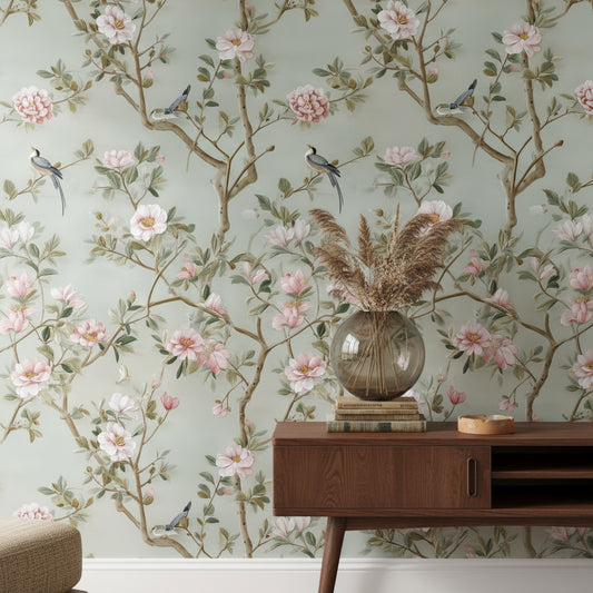 Vintage Wallpaper Birds Floral Decorative Mural