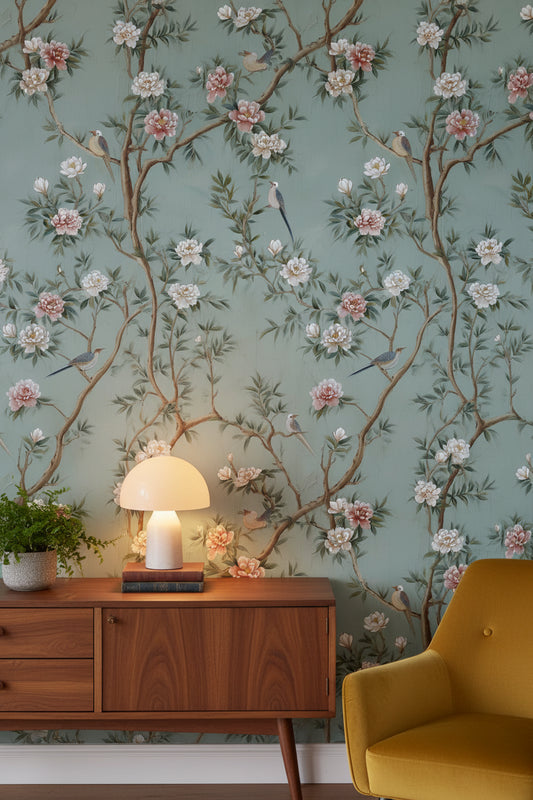 Floral Wallpaper Birds Vintage Removable Wall Decor