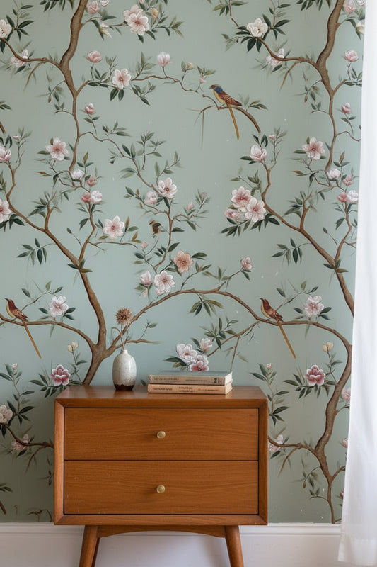 Floral Wallpaper Birds Vintage Decorative Mural