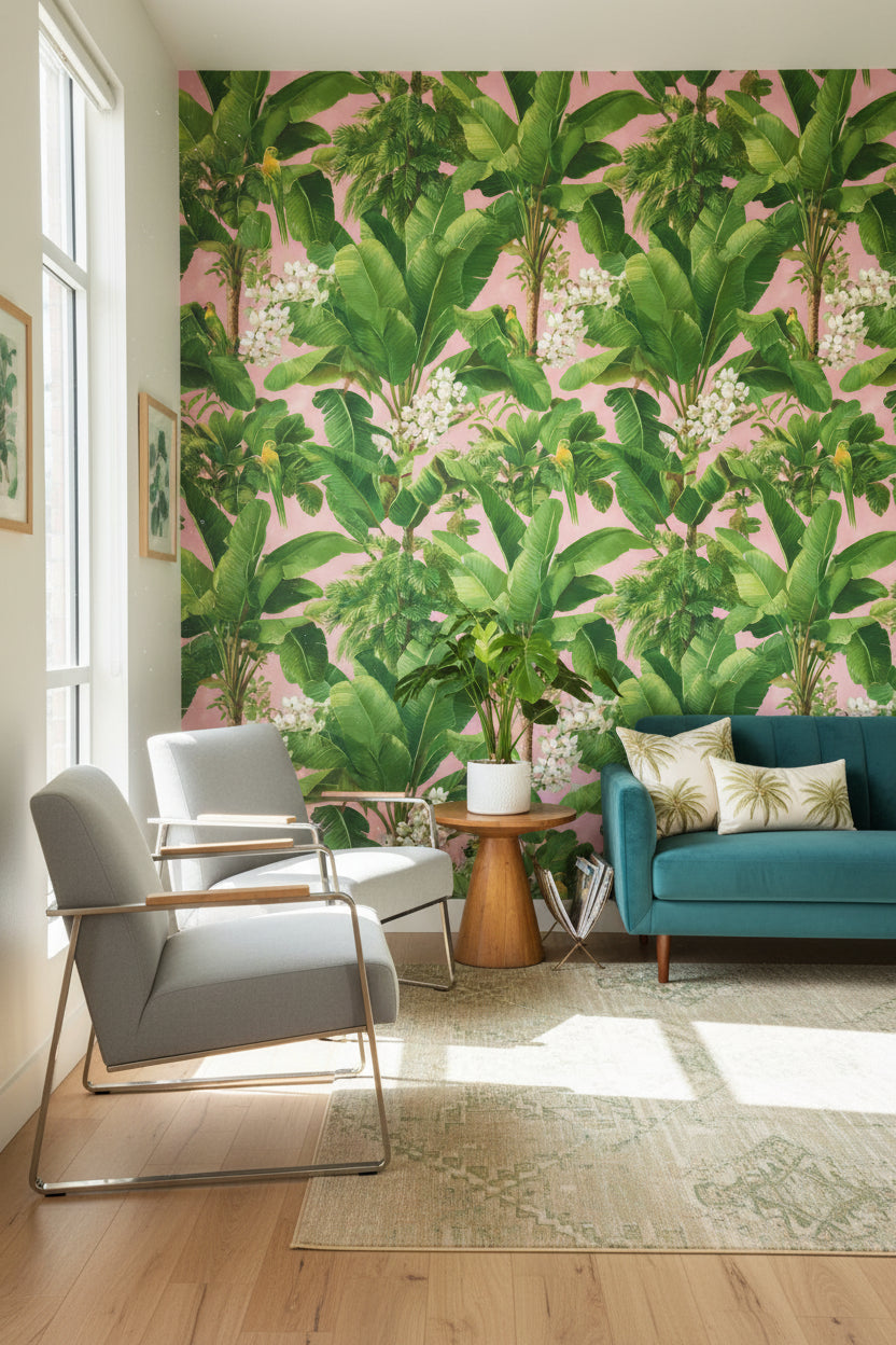 Tropical Wallpaper Banana Leaves Removable Floral Wall Double Roll