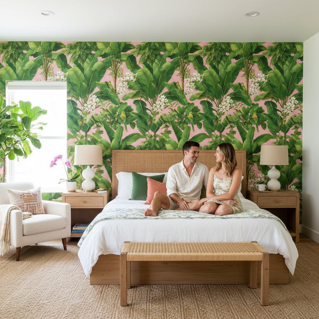 Bright Pink Tropical Botanical Wallpaper