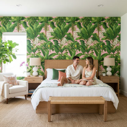 Bright Pink Tropical Botanical Wallpaper