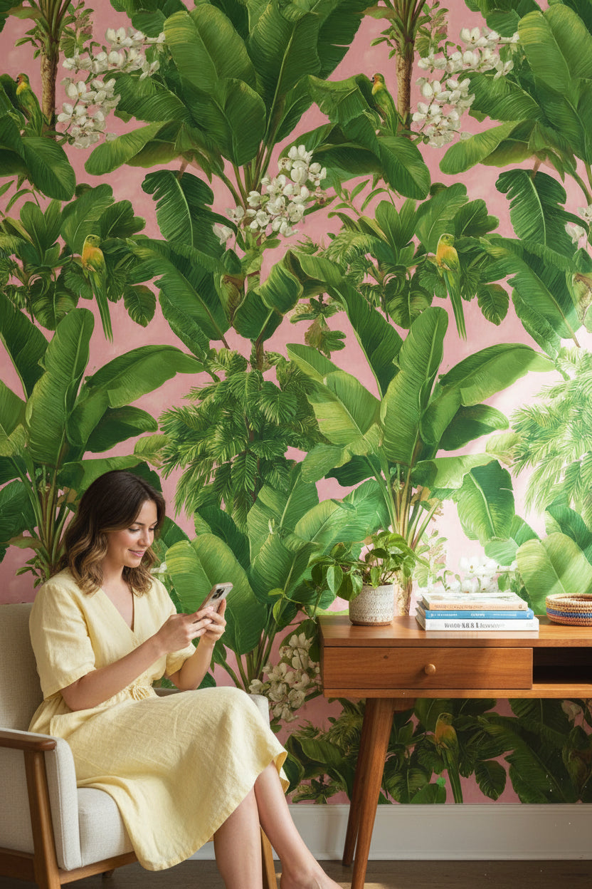 Tropical Wallpaper Banana Leaves Removable Floral Wall Double Roll