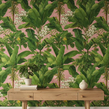 Bright Pink Tropical Botanical Wallpaper