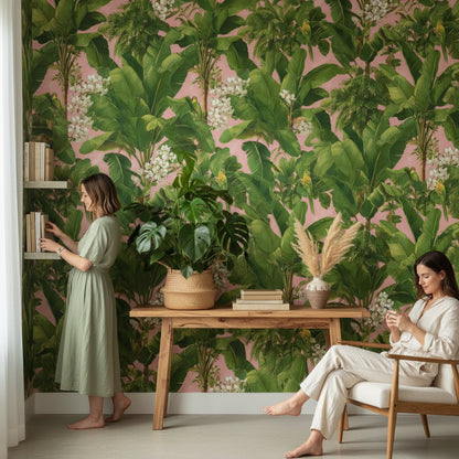Bright Pink Tropical Botanical Wallpaper