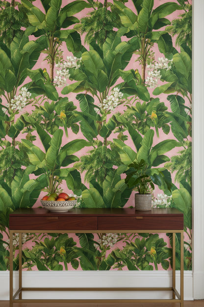 Bright Pink Tropical Botanical Wallpaper