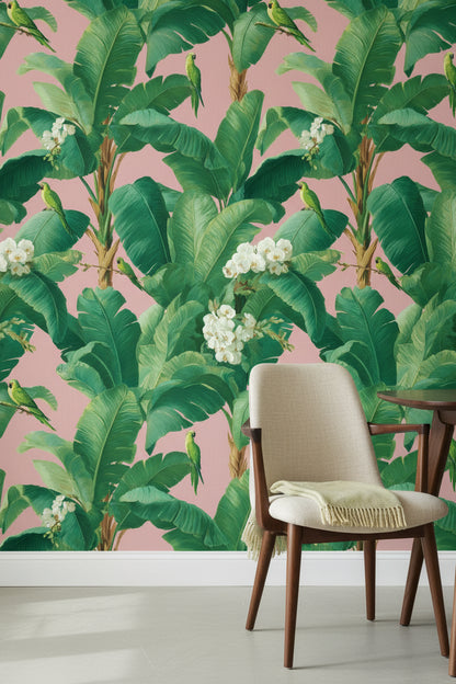 Pastel Pink Tropical Floral Botanical Wallpaper