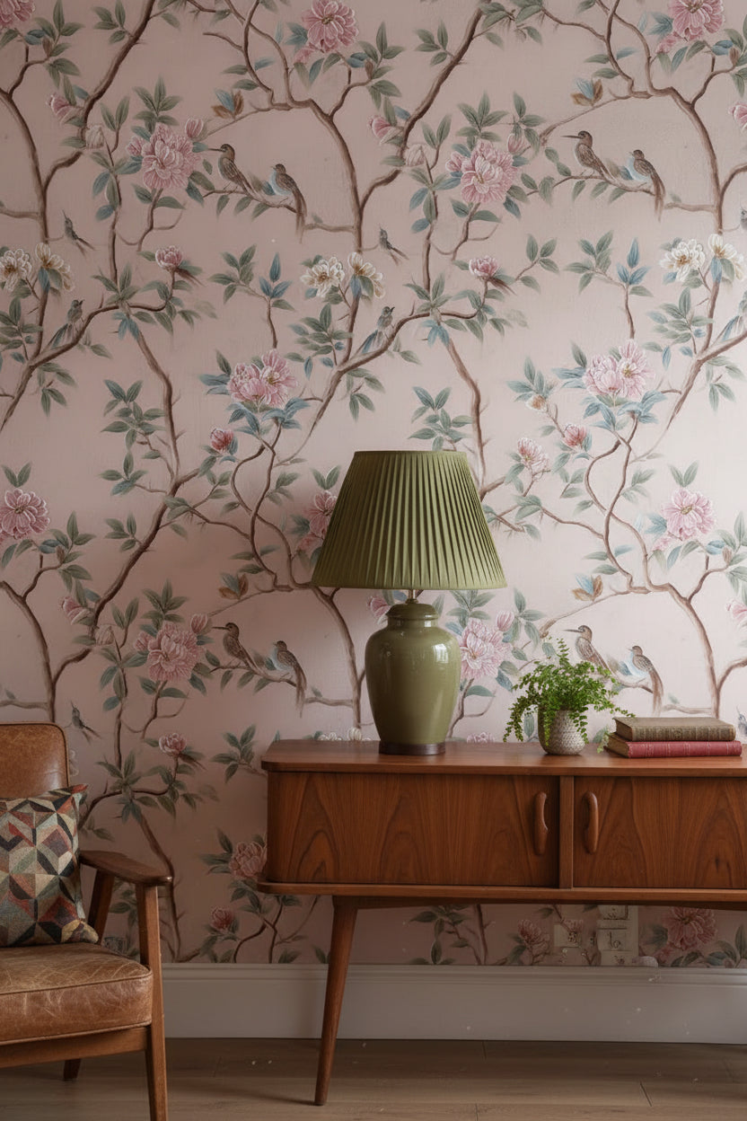 Elegant Floral Wallpaper Traditional Birds Wall Mural