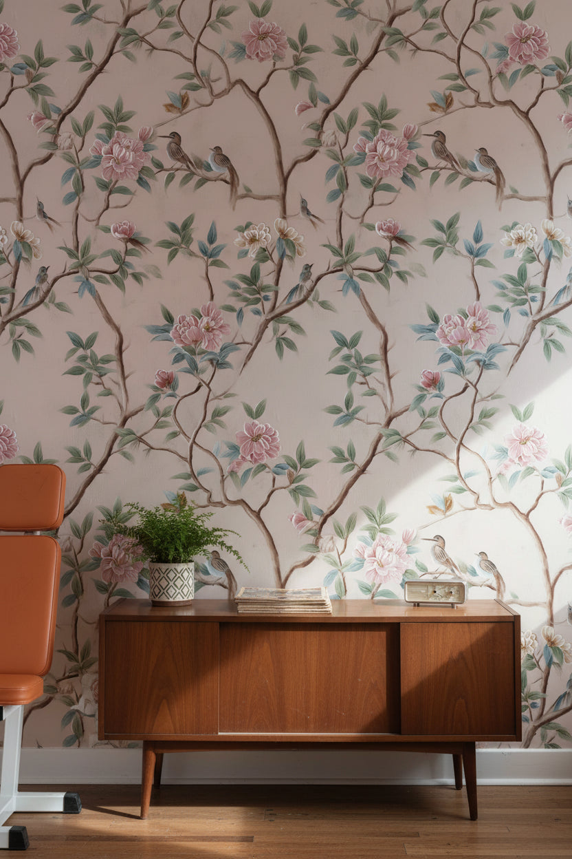 Elegant Floral Wallpaper Traditional Birds Wall Mural