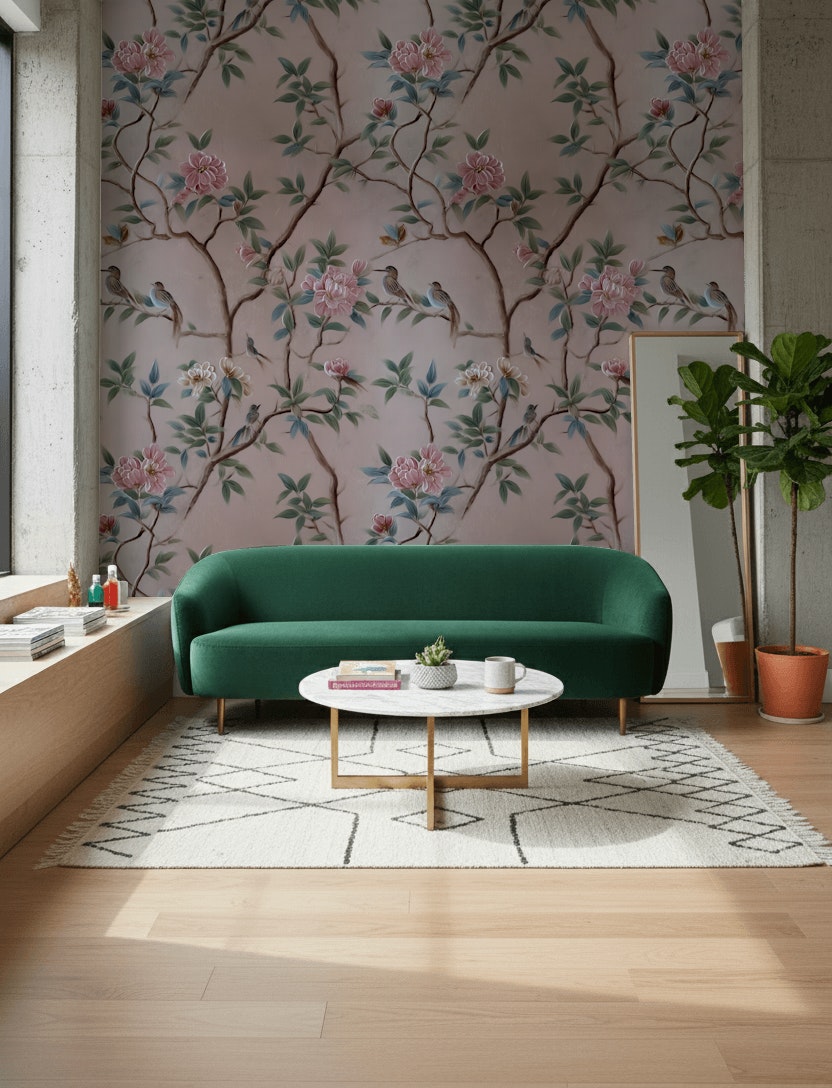 Elegant Floral Wallpaper Traditional Birds Wall Mural