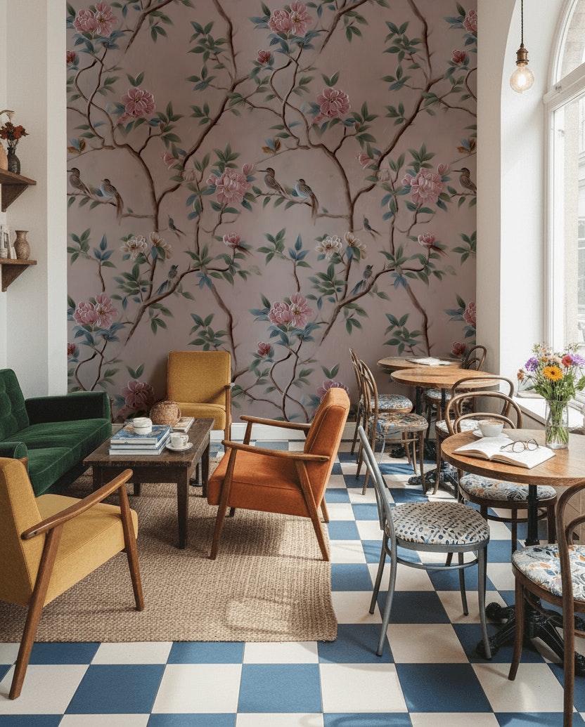 Elegant Floral Wallpaper Traditional Birds Wall Mural