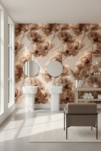 Warm Beige and Brown Floral Wallpaper