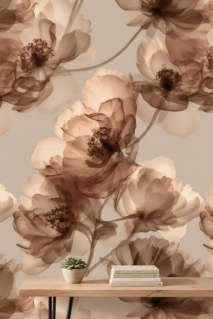 Warm Beige and Brown Floral Wallpaper