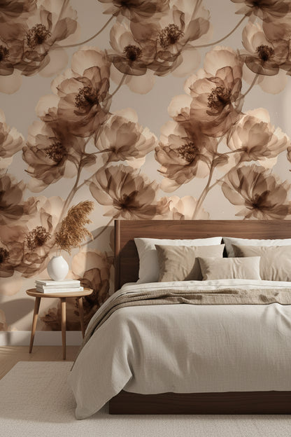 Warm Beige and Brown Floral Wallpaper