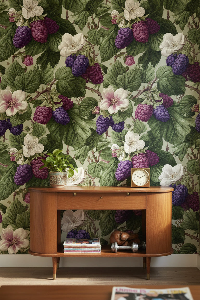 Vintage Floral Wallpaper Berries Removable Nature Wall Double Roll