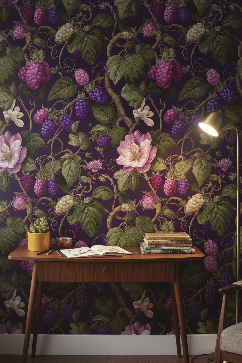Purple Background Wallpaper Vintage Floral Mural
