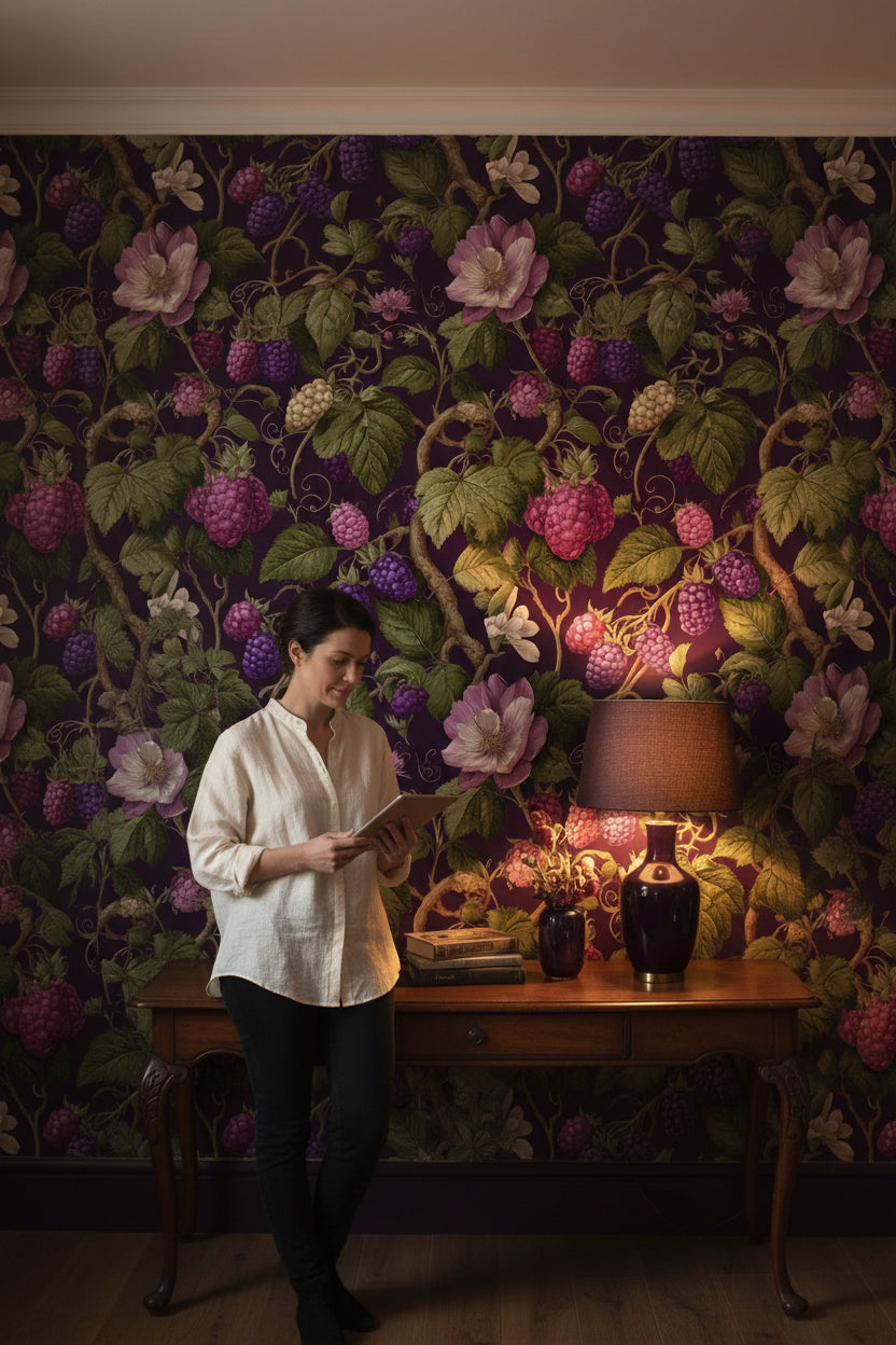 Rich Purple Berry and Floral Luxury Wallpaper