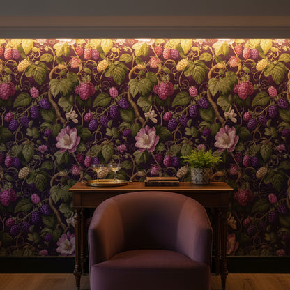 Rich Purple Berry and Floral Luxury Wallpaper