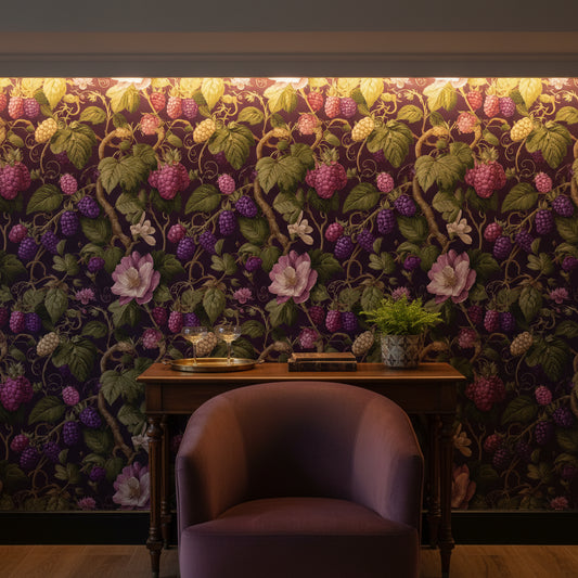 Purple Background Wallpaper Vintage Floral Mural