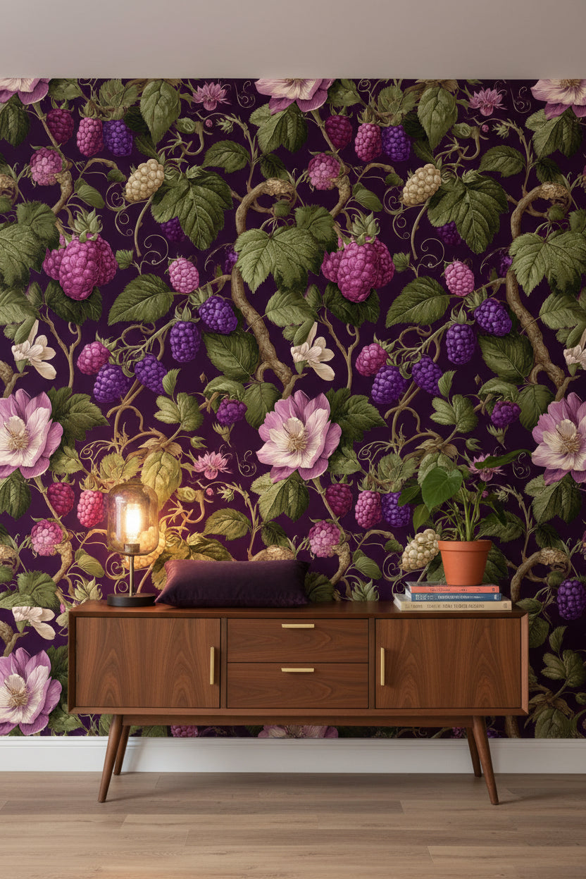 Rich Purple Berry and Floral Luxury Wallpaper