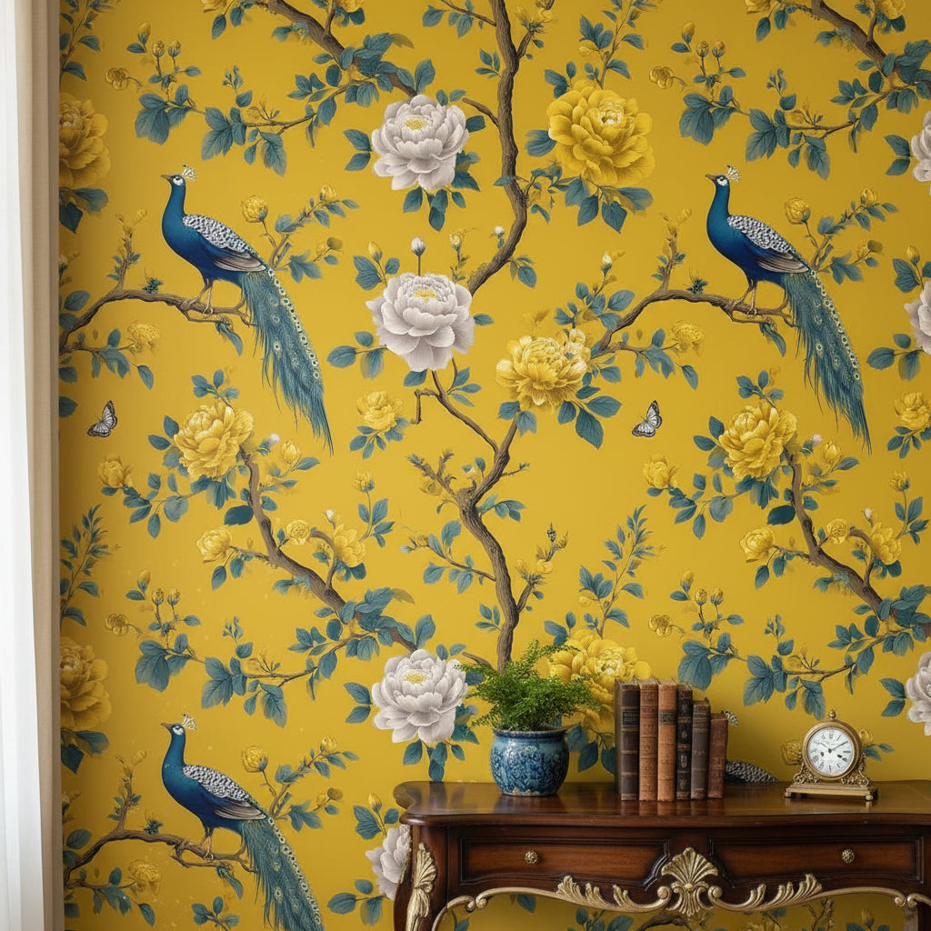Peacock Wallpaper Floral Removable Vintage Wall Double Roll