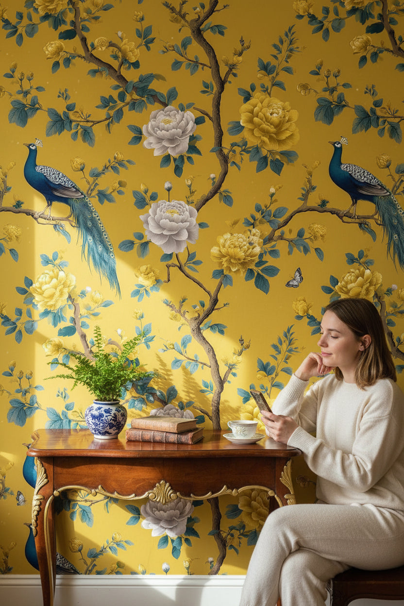 Peacock Wallpaper Floral Removable Vintage Wall Double Roll