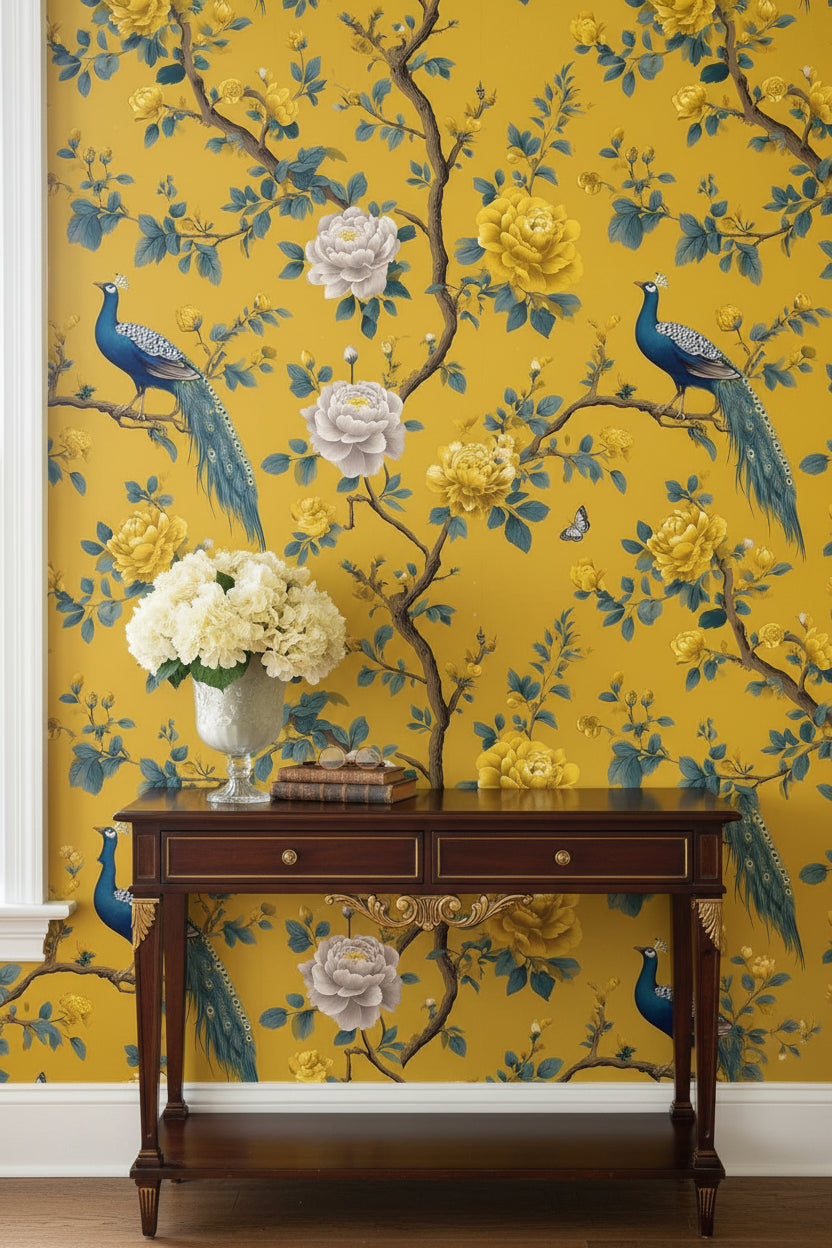 Peacock Wallpaper Floral Removable Vintage Wall Double Roll