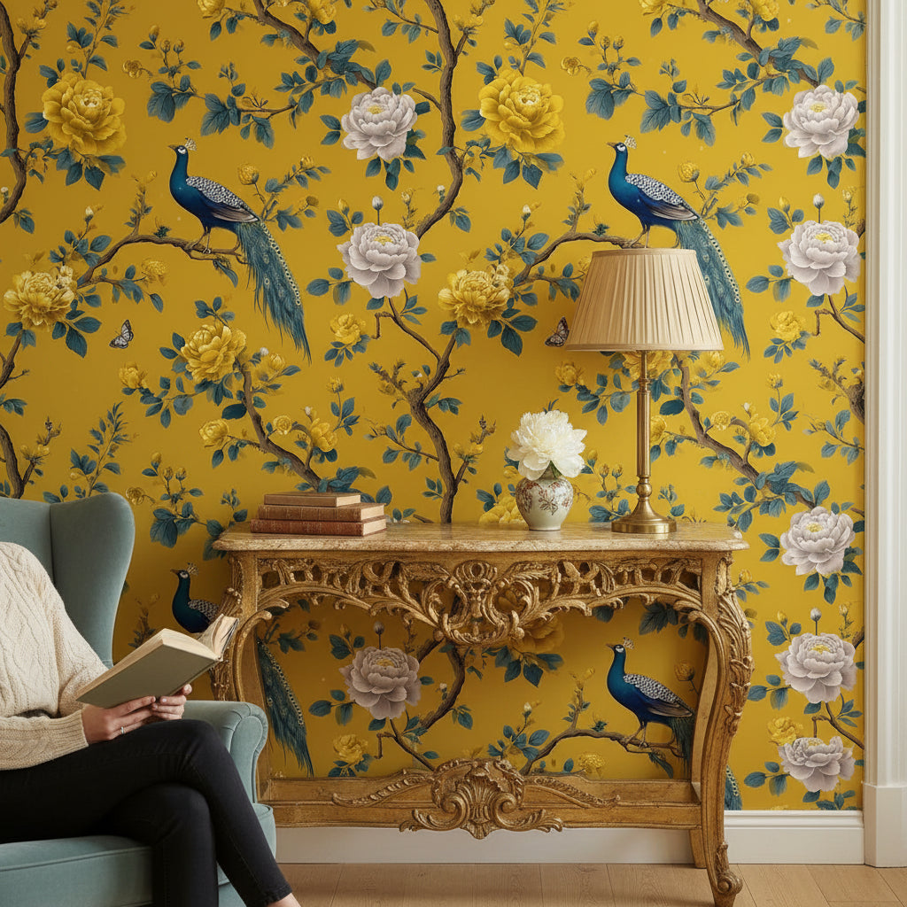 Peacock Wallpaper Floral Removable Vintage Wall Double Roll