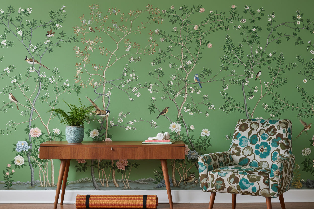 Floral Wallpaper Birds Removable Nature Wall Mural
