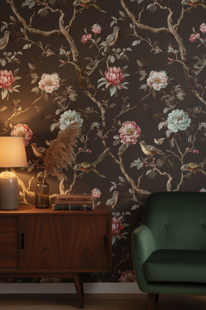 Floral Wallpaper Birds Removable Vintage Wall Double Roll