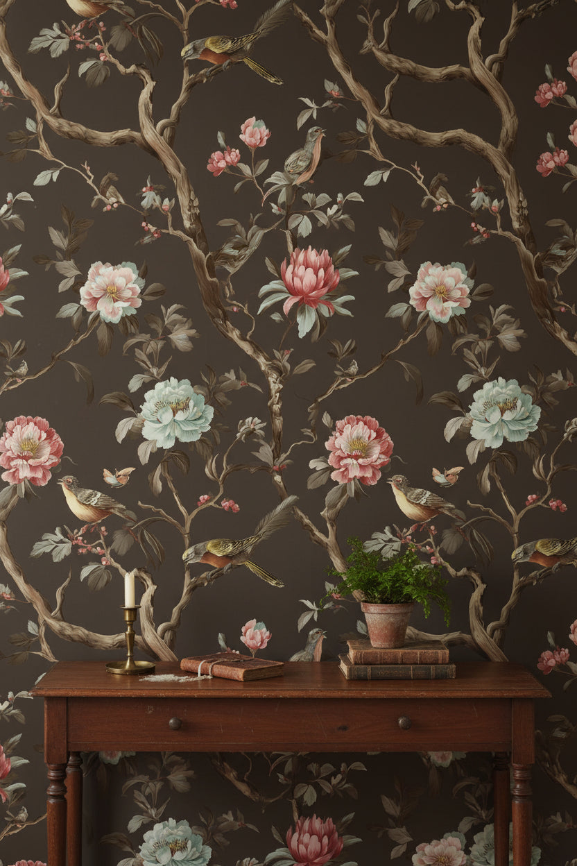 Floral Wallpaper Birds Removable Vintage Wall Double Roll