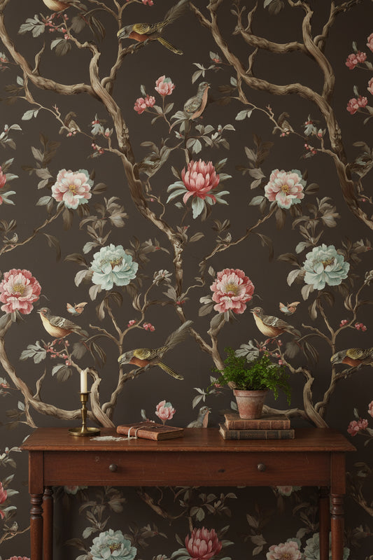 Floral Wallpaper Birds Removable Vintage Wall Double Roll