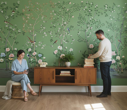 Floral Wallpaper Birds Removable Nature Wall Mural