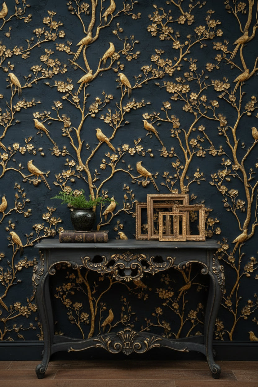 Golden Birds Wallpaper Classic Elegant Wall Mural