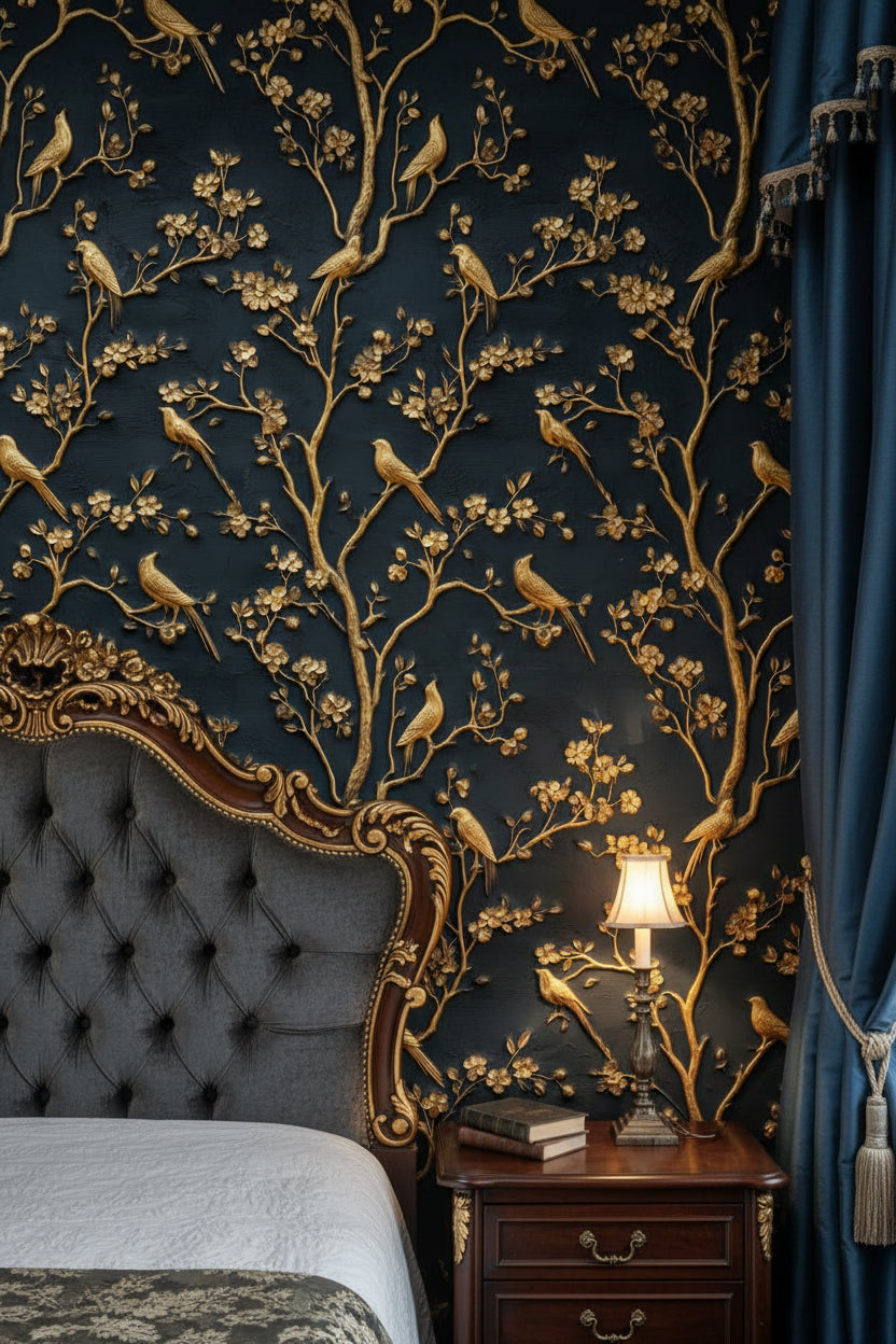 Golden Birds Wallpaper Classic Elegant Wall Mural