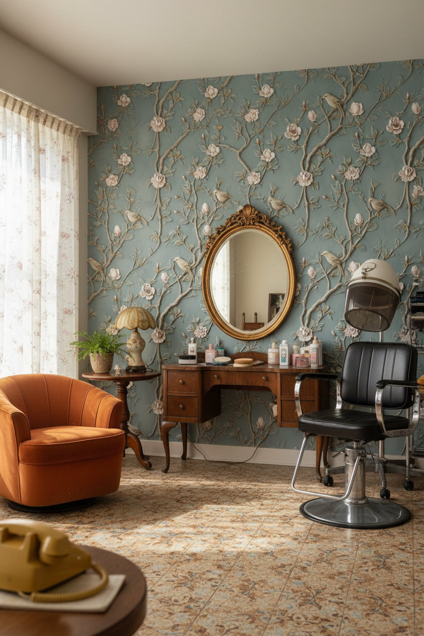 Floral Wallpaper Birds Branches Wall Mural