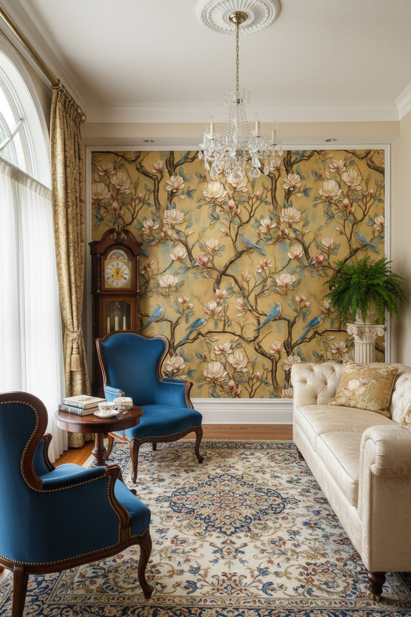 Floral Wallpaper Birds Magnolia Decorative Mural