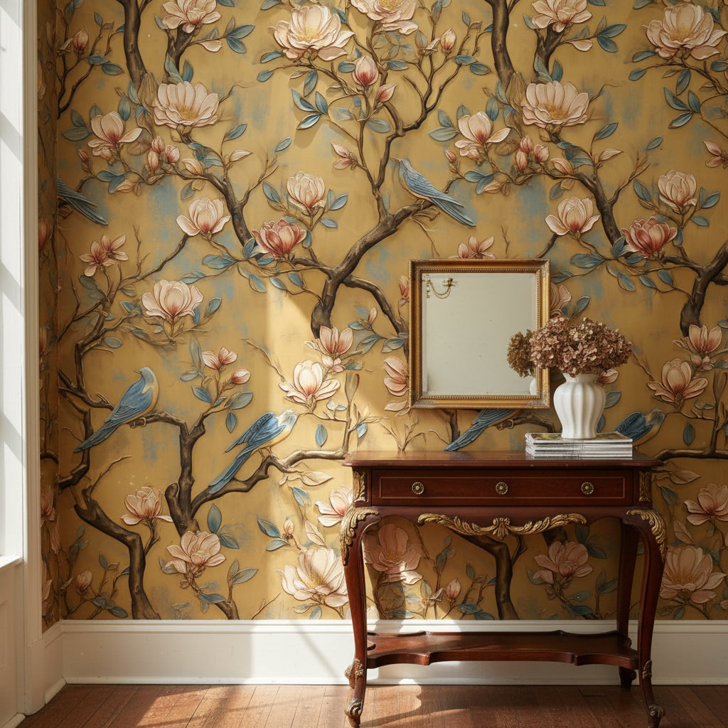 Floral Wallpaper Birds Magnolia Decorative Mural