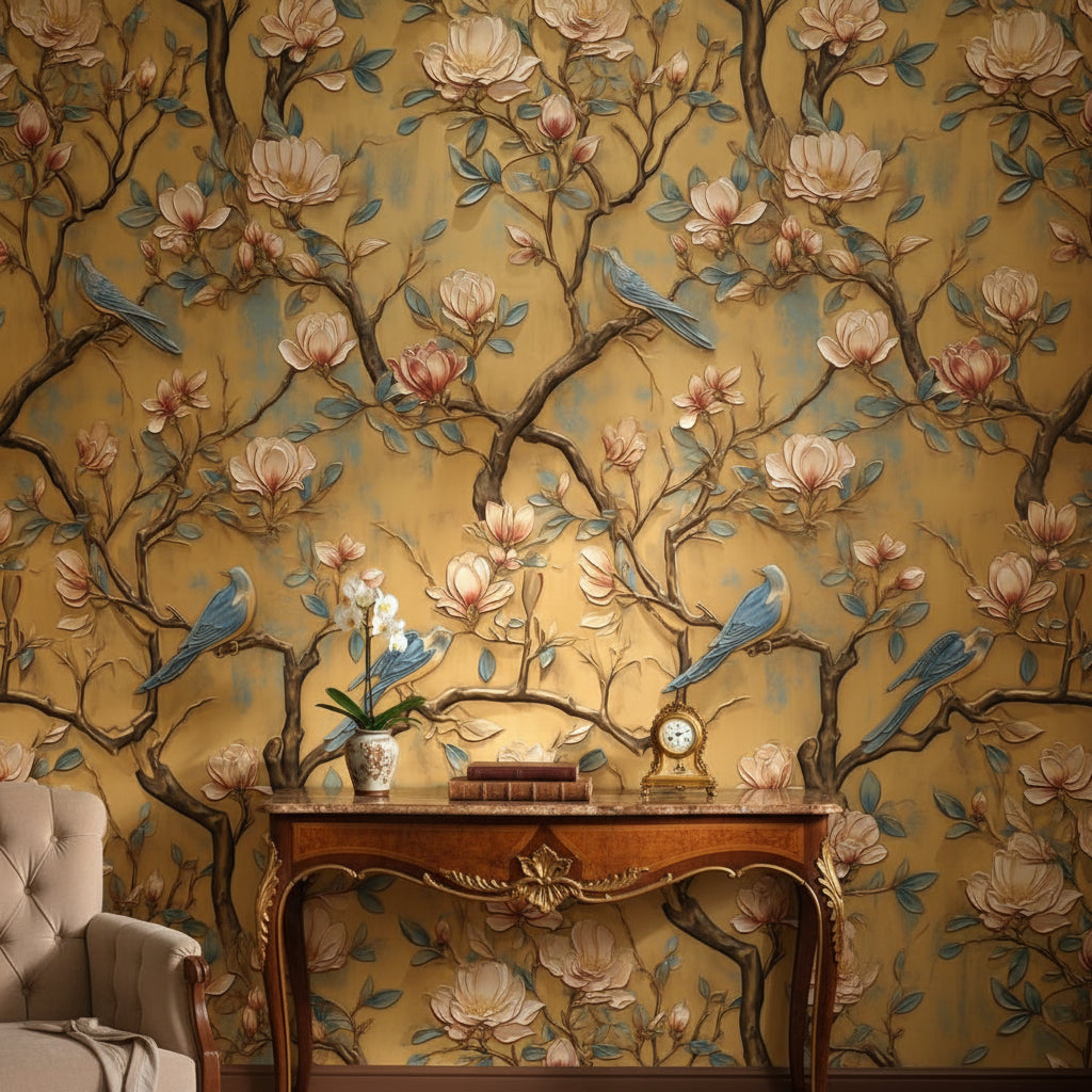 Floral Wallpaper Birds Magnolia Decorative Mural