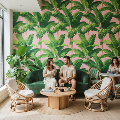 Soft Pink Tropical Palm Leaf Wallpaper