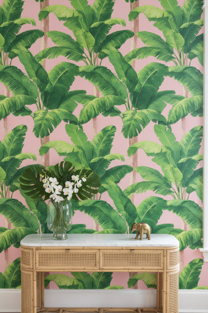 Soft Pink Tropical Palm Leaf Wallpaper