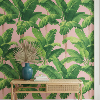 Soft Pink Tropical Palm Leaf Wallpaper